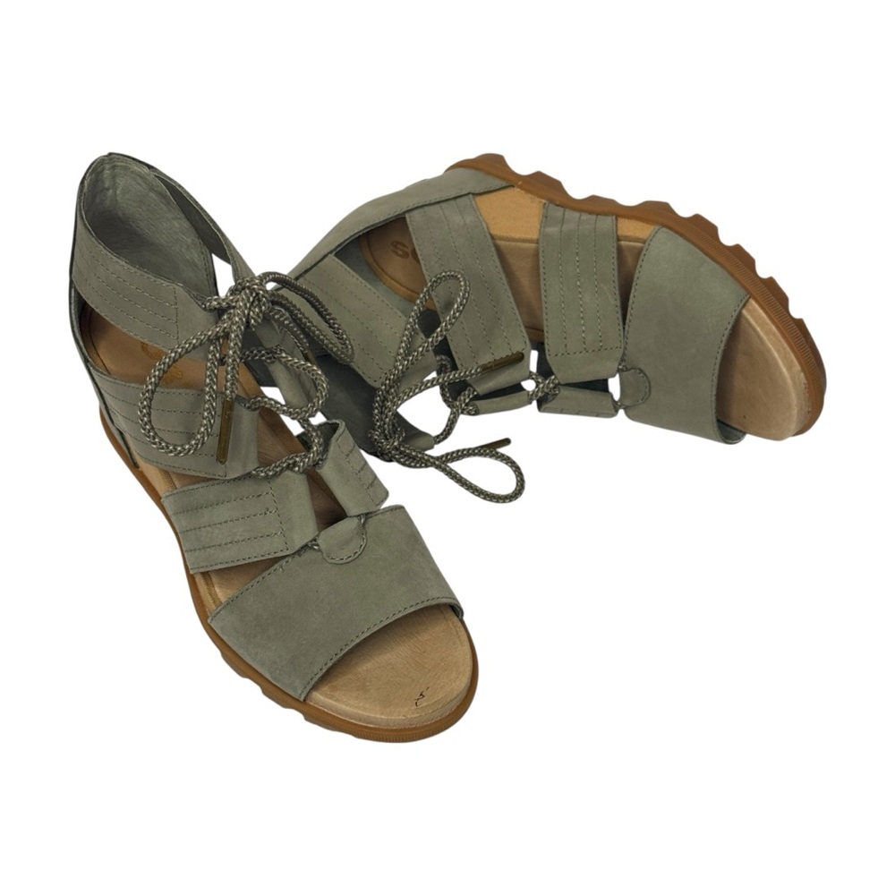 SOREL JOANIE II Lace-Up Wedge‎ Sandals Sage Green Size 9 - Picture 2 of 11